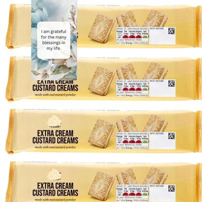Extra Cream Custard Creams, Vanilla Custard Flavoured Biscuits Bundle 165g (4 Packs) - By Oerich Gift