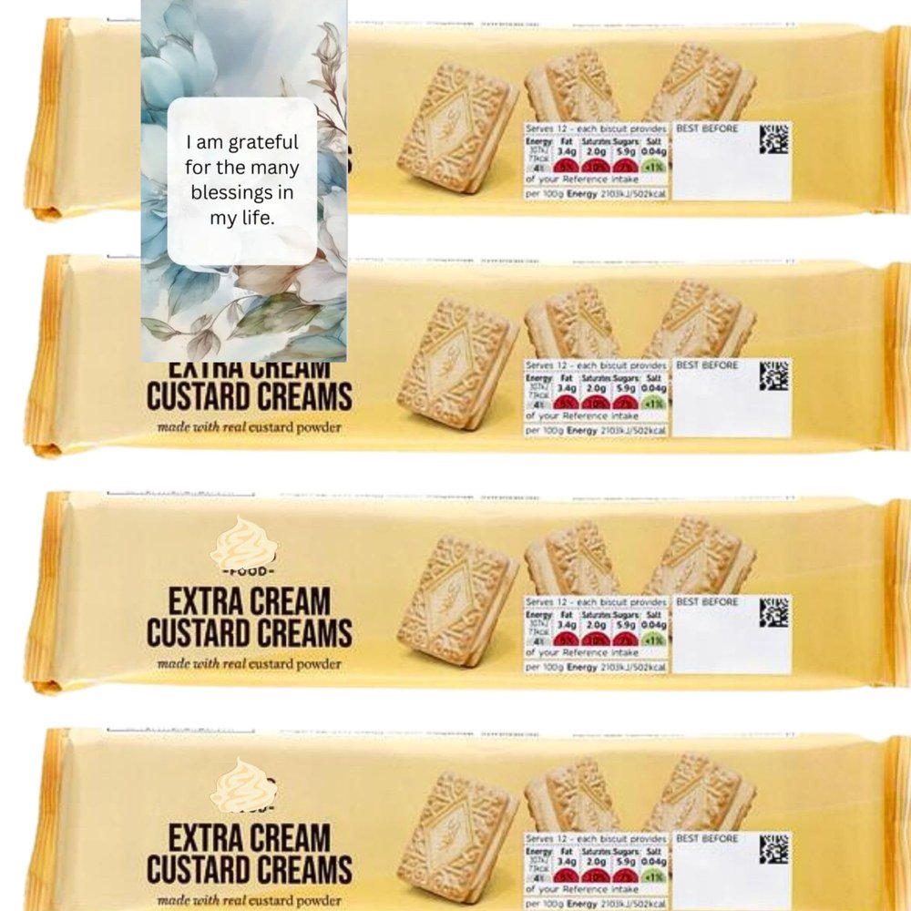 Extra Cream Custard Creams, Vanilla Custard Flavoured Biscuits Bundle 165g (4 Packs) - By Oerich Gift
