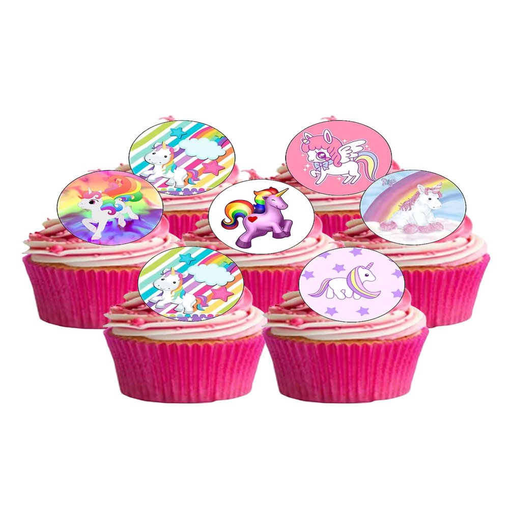 12 Pre-Cut Unicorn Rainbow Design Edible Wafer Paper Cake Toppers Decorations