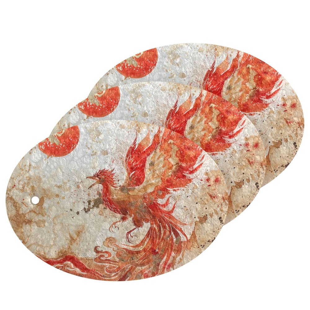 Phoenix Bird Chinese Ink Painting Red Gold Absorbent Large sponges for Cleaning Effortless Dish sponges for Washing Dishes New Home Essentials (3 Count)