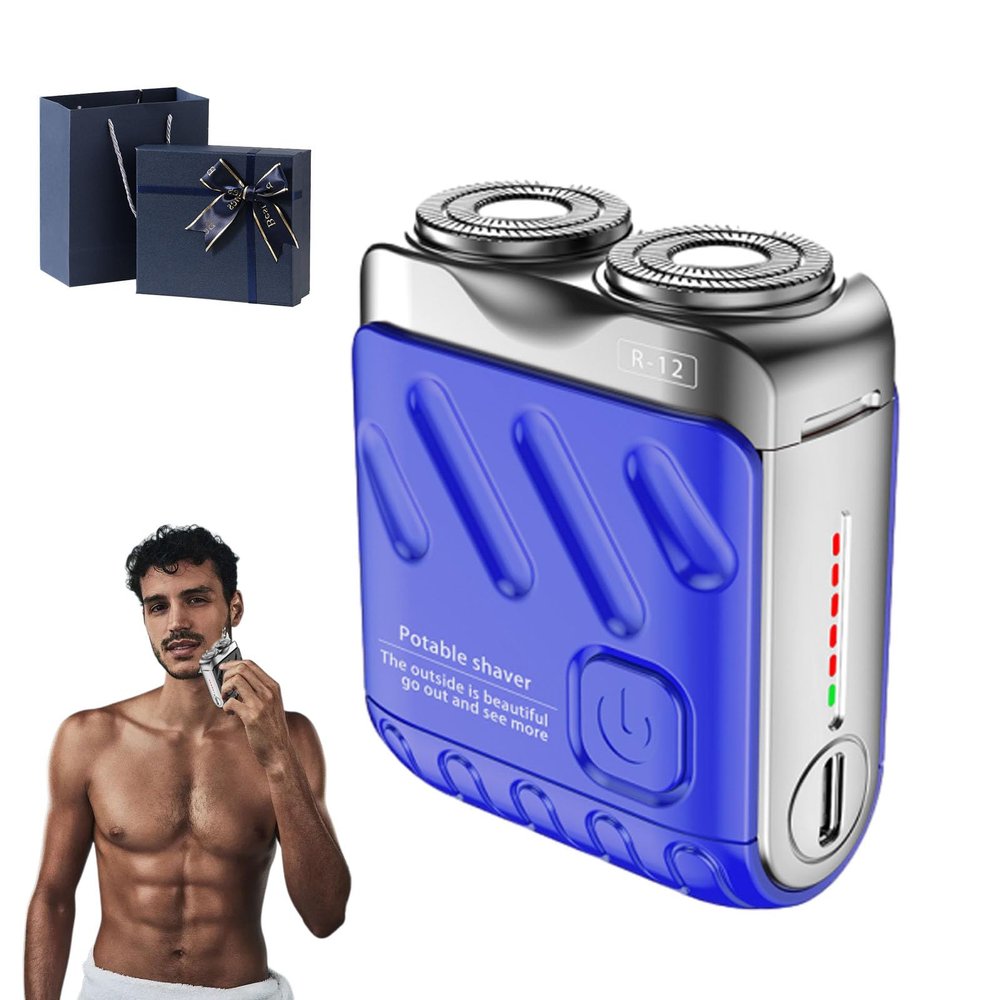 Electric Razor for Men, Portable Rotary Dual Ring Electric Shaver, Mens Shavers Electric Cordless Rechargeable, IPX7 Waterproof, Wet Dry Use (Blue)