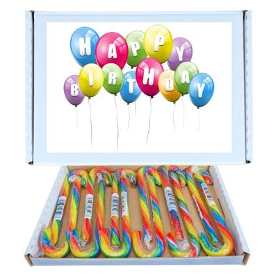 Birthday Sweet Box Gift Hamper | Bonds Rainbow Candy Canes 12 Pack Gift Box Individually Wrapped |Happy Birthday Packaging, Gift for All Ages
