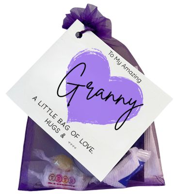 Granny Gift and Card | Little Bag of Love & Hugs Sweet & Sentimental Keepsake Items Included (Purple)
