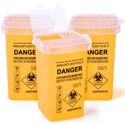Yellow 3Quart (3 Pack) Sharps Container for Home Use, Needle Disposal Containers, Biohazard Containers, Syringe Disposal, Small Portable Container for Travel, Professional Sharp Waste Disposal