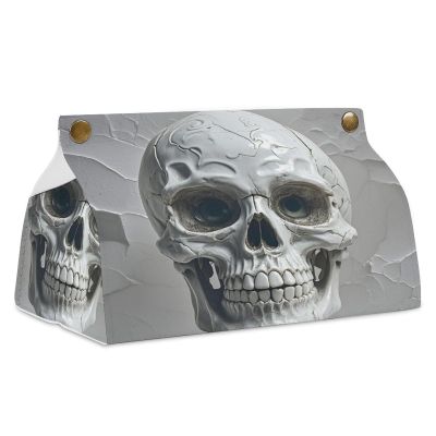 White and Gray Skull Graphics Tissue Box Cover Modern PU Leather Tissue Case Stylish High-end Facial Paper Organizer Dispenser for Bathroom Vanity Countertop Nightstands Desk