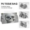 White and Gray Skull Graphics Tissue Box Cover Modern PU Leather Tissue Case Stylish High-end Facial Paper Organizer Dispenser for Bathroom Vanity Countertop Nightstands Desk view 4