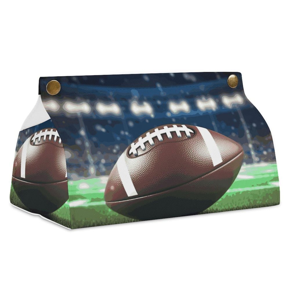 American Football Tissue Box Cover Modern PU Leather Tissue Case Stylish High-end Facial Paper Organizer Dispenser for Bathroom Vanity Countertop Nightstands Desk