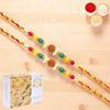 Ghasitaram Gifts Jaiccha Rakhi for Brother Rakhis Online - Set of 2 - Y-104 Rudraksh Rakhi with 400 GMS of Soan Papdi