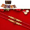 Ghasitaram Gifts Jaiccha Rakhi for Brother Rakhis Online - Set of 2 - Y-81 Rudraksh Rakhi with Asorted Bites Box view 1
