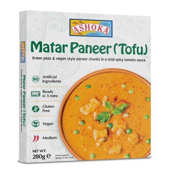 Ashoka Indian Ready Meals Collection, Gluten-Free, Vegan & Vegetarian Curry Pack,Heat & Eat,12 Authentic Dishes (Pack of 3, Matar Paneer)