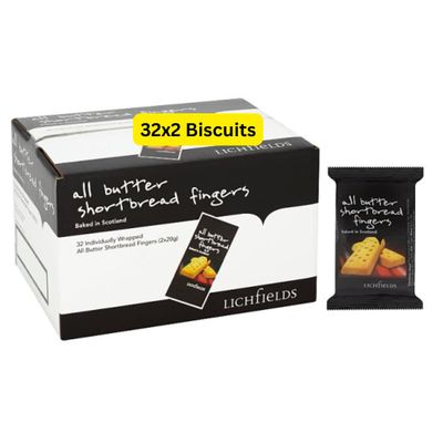 All Butter Shortbread Biscuits, Individually Wrapped, 32 Packs of 2 (1 Box)