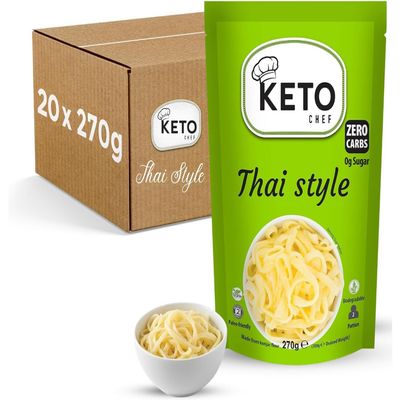 Keto Chef Shirataki Thai Style Noodles 270g (Pack of 20) Odour Free, Low Calorie & Fat Free, High Fibre, Keto Friendly, Vegan & Gluten Free, Low Carb Konjac Noodles | Ready to Eat Instant Food