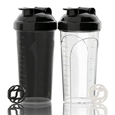 2 Pcs Shaker Bottle for Protein Mixes-protein shaker bottle- for super creamy fitness protein shakes,shaker cups for protein shakes 700ml (24oz) - Durable, leak-proof. (BlackWhite+Black)