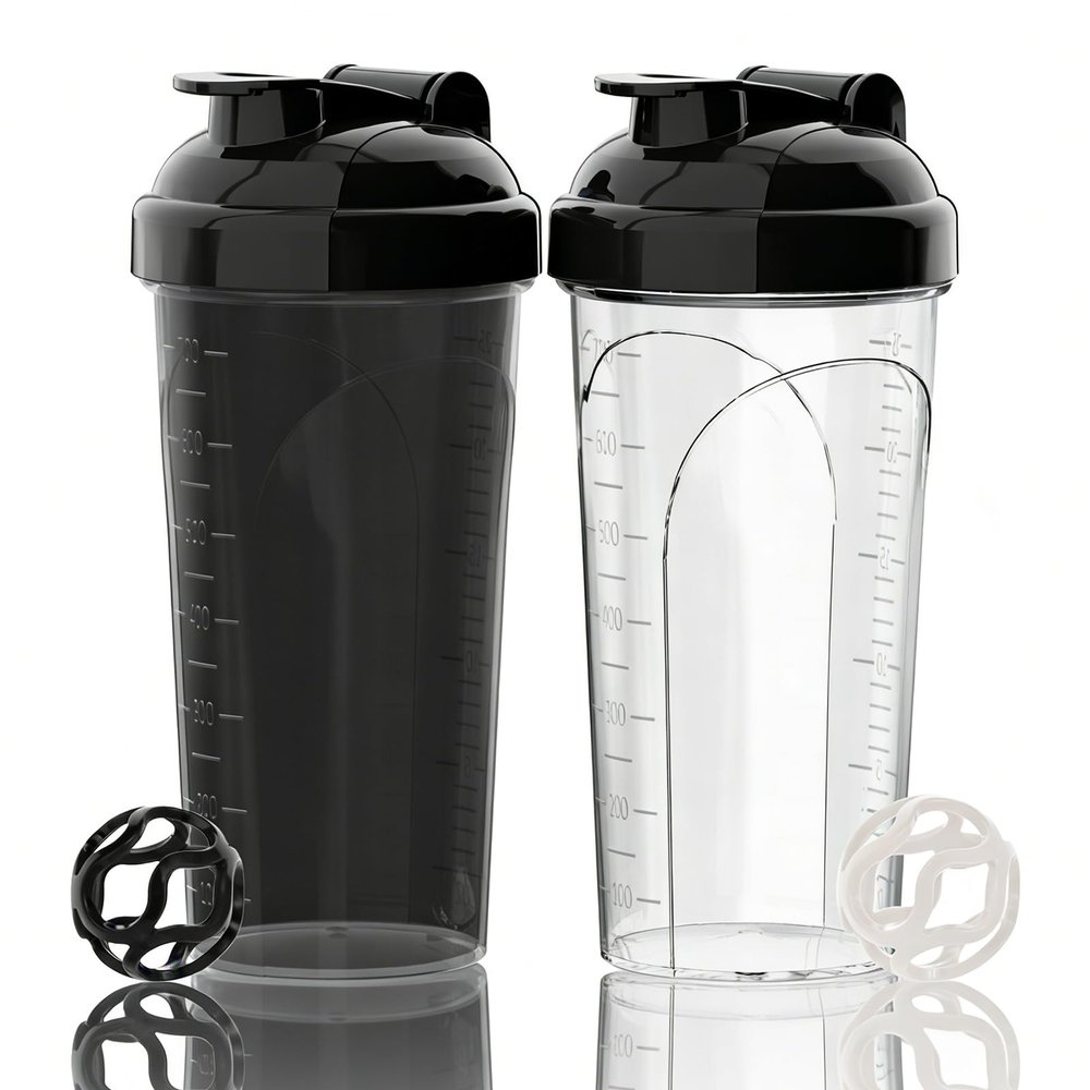2 Pcs Shaker Bottle for Protein Mixes-protein shaker bottle- for super creamy fitness protein shakes,shaker cups for protein shakes 700ml (24oz) - Durable, leak-proof. (BlackWhite+Black)