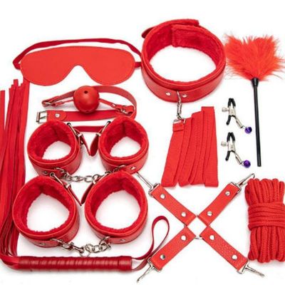 Adjustable Lychee Texture 10 Piece Combination Leather Indoor Fitness Set, Comes With Adjustable Leather Bracelet And Feather Stick, Couple Gift - D15-Uk