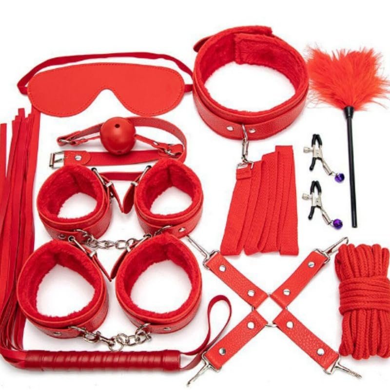 Adjustable Lychee Texture 10 Piece Combination Leather Indoor Fitness Set, Comes With Adjustable Leather Bracelet And Feather Stick, Couple Gift - D15-Uk