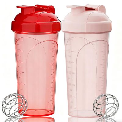 2 Pcs Shaker Bottle for Protein Mixes-protein shaker bottle- for super creamy fitness protein shakes,shaker cups for protein shakes 700ml - Durable, leak-proof (Black+Pink)
