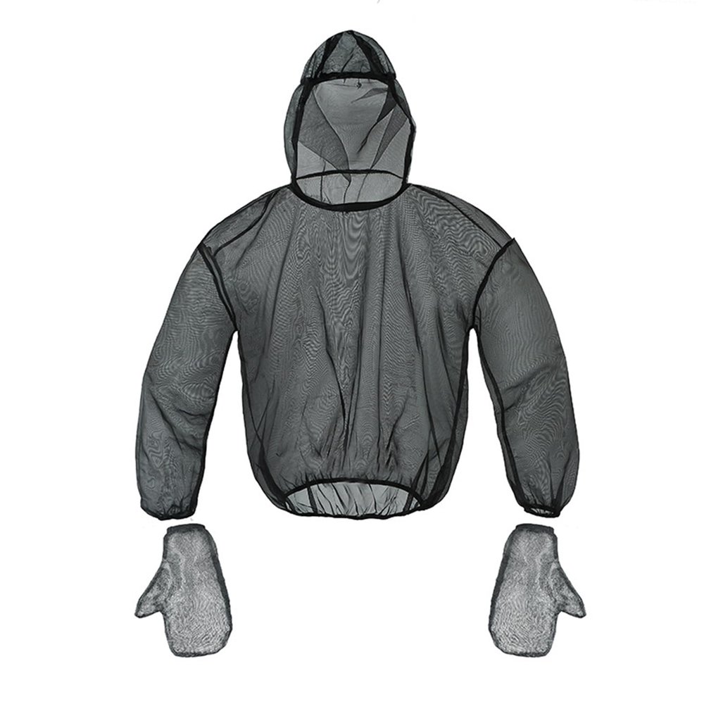 Ailan Mosquito Jacket With Hood Stylish And Effective Insect Oversized Anti-mosquito Helmet With Net Mosquito Shirt, black-glove-top, S/M