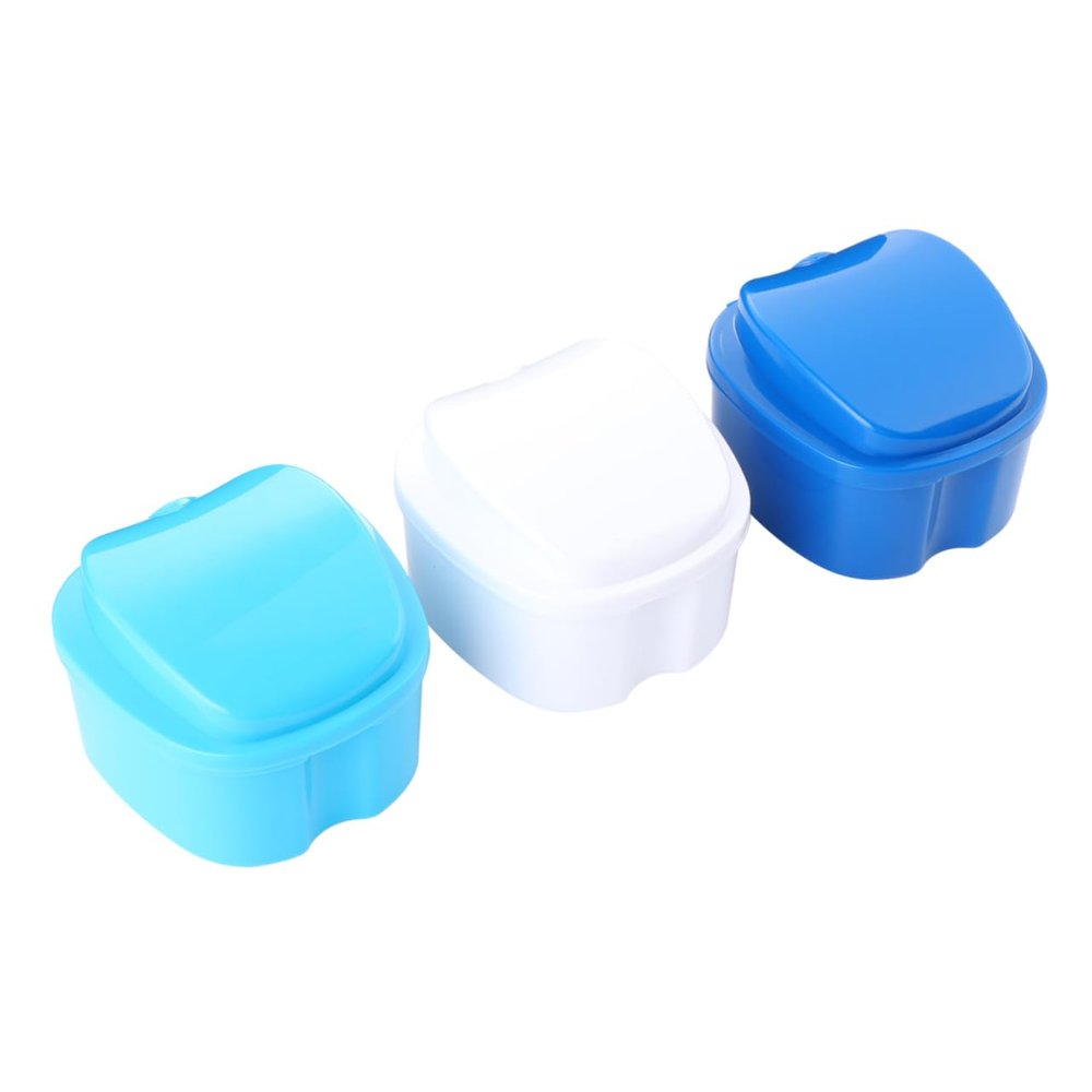 BESTYASH Denture Storage Case 3pcs with Strainer Basket Portable Denture Bath Box Holder for Soaking and Cleaning False Teeth Travel Oral Care