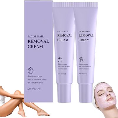 Hydrateology Facial Hair Removal Cream, Gentle and Painless Facial Hair Removal Cream for All Skin Types (2pcs)