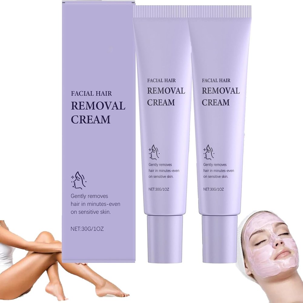 Hydrateology Facial Hair Removal Cream, Gentle and Painless Facial Hair Removal Cream for All Skin Types (2pcs)