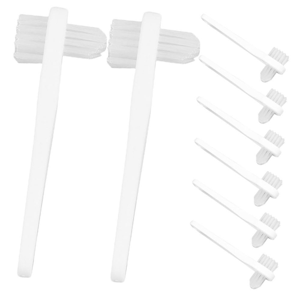 Veemoon Denture Brush Toothbrush Set 8pcs Double-Head Small Size White Multi-Functional Braces Cleaning Tool for Adults Household Oral Care