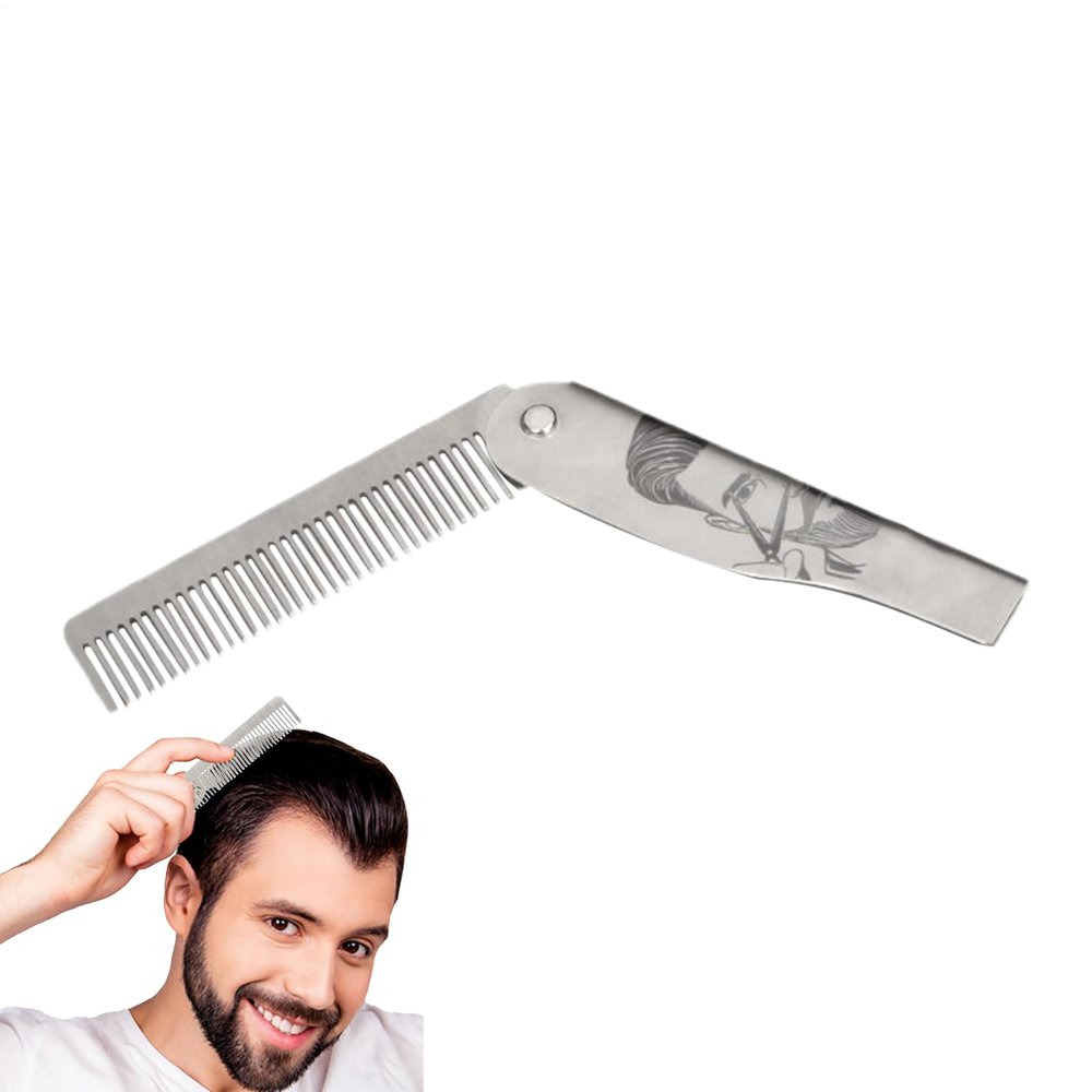 Bollisate Mustache Combs, Dad Him Beard Brush, Stainless Steel Portale Foldable Brush for Husband Styling Dad Grooming Home Adult Travel Men