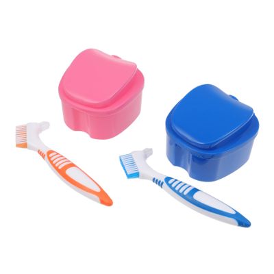 NIYANGLE Portable Denture Box False Tooth Brush Toothbrush Holder Denture Case False Teeth Container and Cleaning Brush