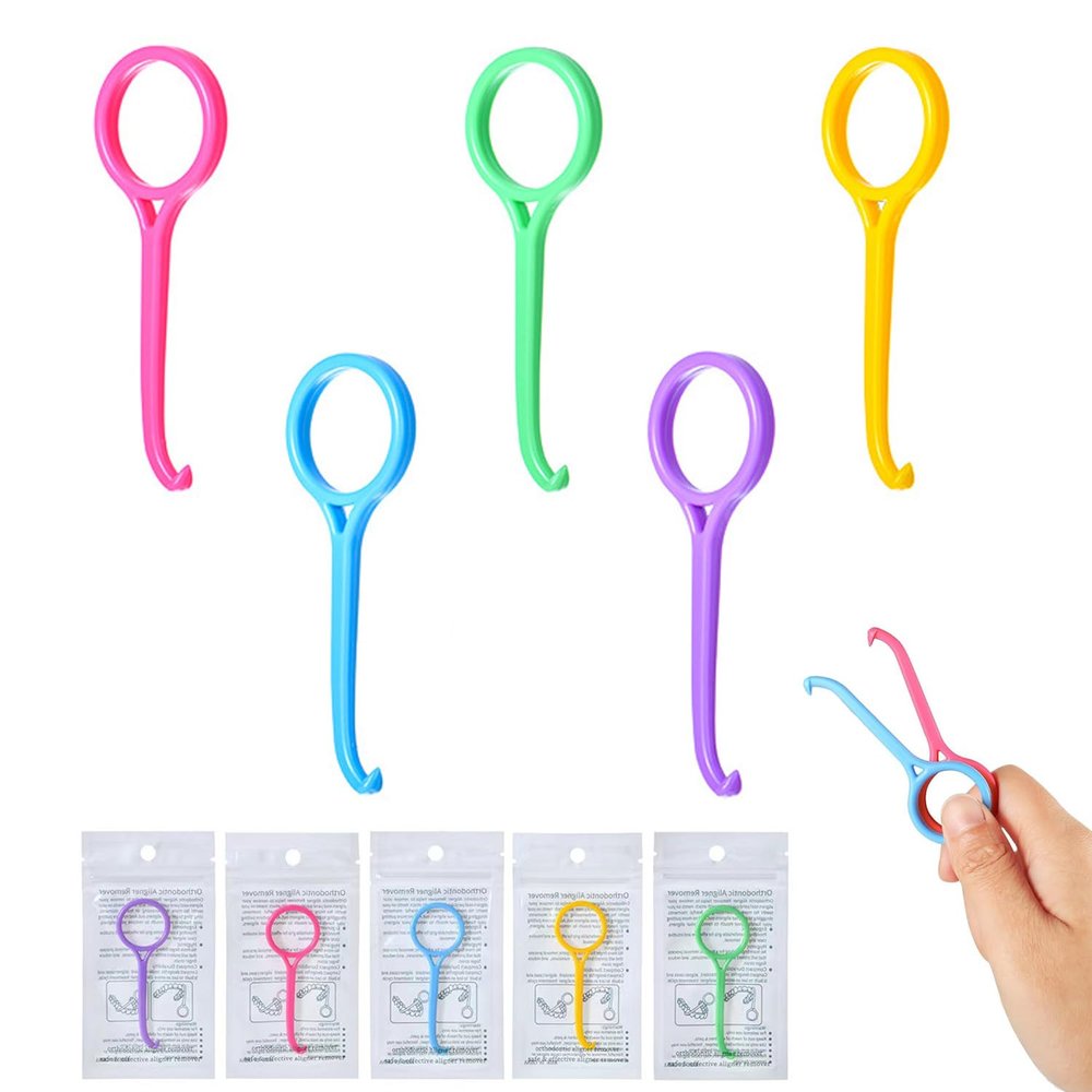 5 Pcs Aligner Removal Tool Kits Invisible Chew and Remover Hook for Oral Care Tooth Cleaning Invisalign & Retainers (Yellow,Pink, Purple, Blue, Green)
