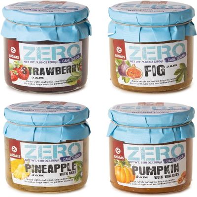Jam Selection with No Added Sugar Pack of 4 x 280g Fruit Spreads Fig, Strawberry, Pineapple & Mint, Pumpkin & Walnut Naturally Sweetened Preserves