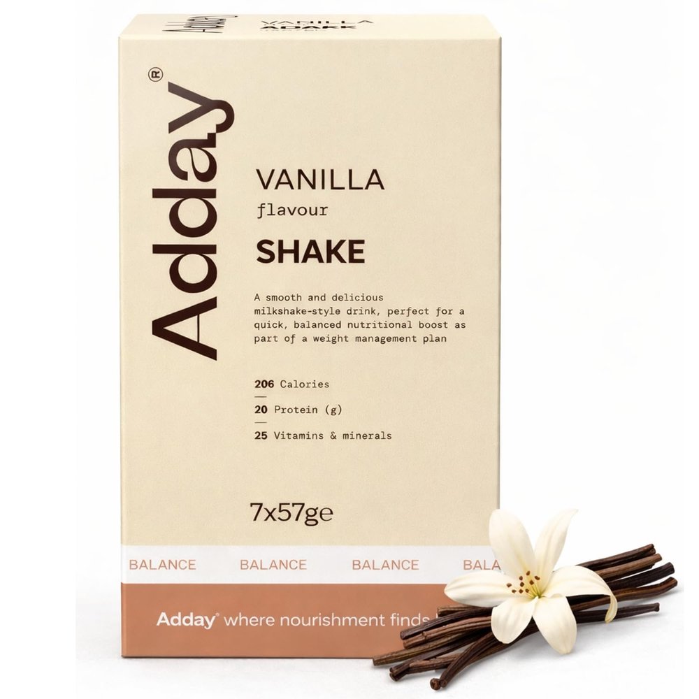 Adday High Protein Meal Replacement Shake Vanilla- 7 Complete Meals- 20g Protein, 26 Vitamins- Low Calorie Total Diet Replacement- Gluten Free, Halal, Kosher