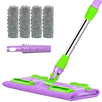Flat Mop, Rotatable Cleaning Tool, Telescopic Handle with 4 Washable Pads, Lightweight Slim Design, High-Absorbency Microfiber Head for Kitchen, Bathroom, Wood & Tile Floor Cleaning