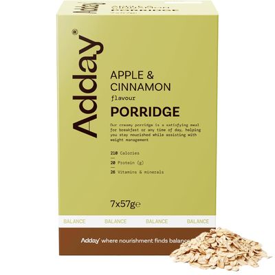 Adday High Protein Meal Replacement Porridge Apple & Cinnamon- 7 Complete Breakfasts- 20g Protein- Low Calorie Total Diet Replacement- Vegetarian, Halal, Kosher