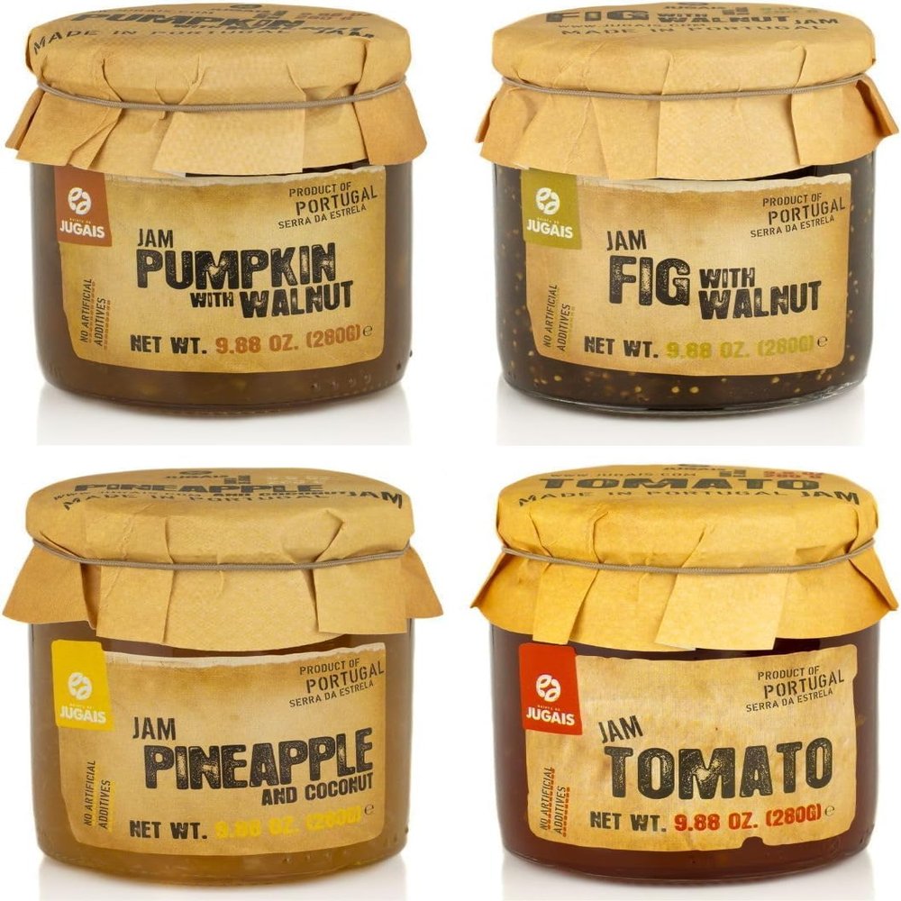 Jam Variety Selection Pack of 4 x 280g Jars Unique Flavours: Pumpkin & Walnuts, Fig & Walnuts, Pineapple & Coconut, Tomato Free of artificial ingredients