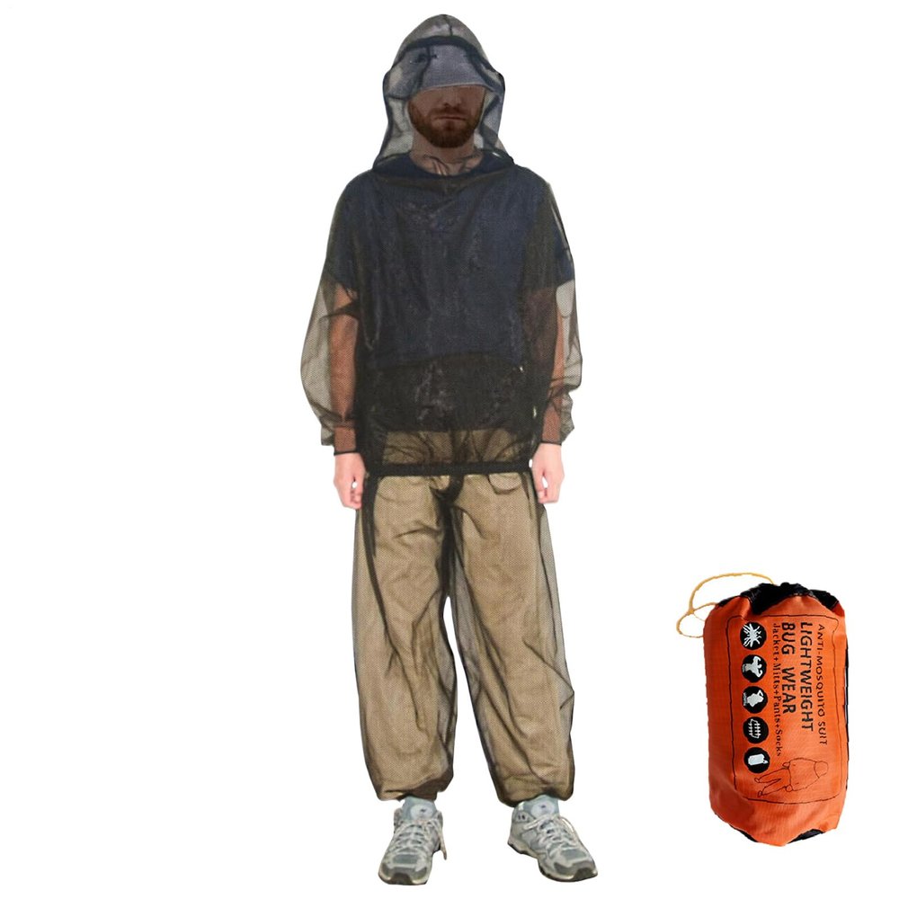 Adults Fly Suits,Mesh Fly Proof Suit with Hood - Lightweight Breathable Mesh Clothing Netting with Carrying Pouch for Backpacking Camping Climbing