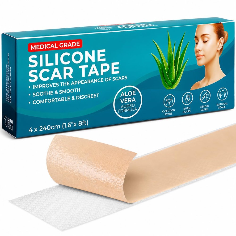 Medical Grade Silicone Scar Tape Aloe Vera | 4cm x 2.4M | Silicone Scar Sheets for After Surgery C Section Recovery, Face Treatment Gel Patches/Plasters