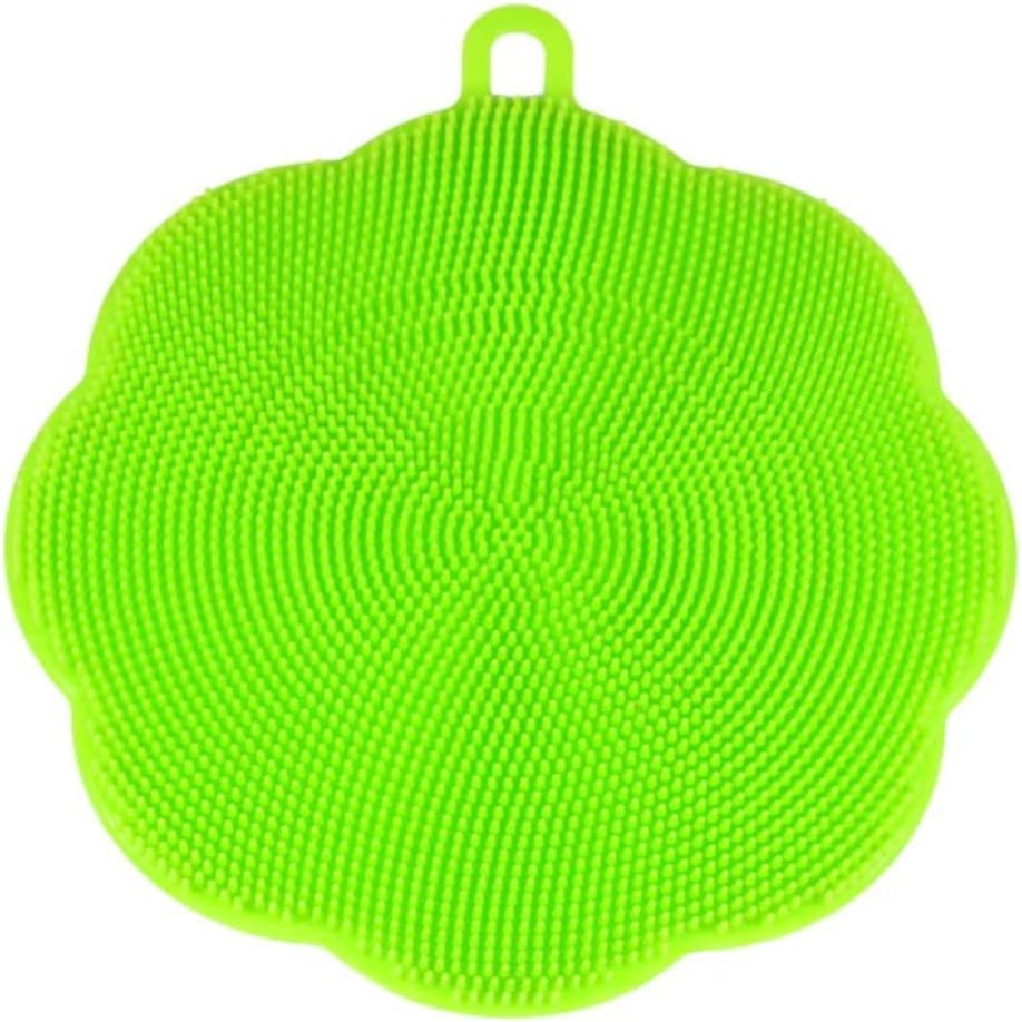 2-in-1 Silicone Dish Scrubber 14cm Non-Scratch Kitchen Brush for Pots, Pans, Dishes & Veg Heat-Resistant, Quick-Dry (Green, Family Pack (4-Pack))