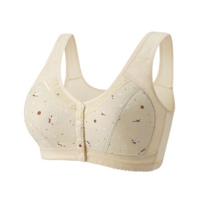 Women's Underwire Bra Plus Size Open Front Bra with Button Print Wide Straps Push Up Bra Casual Comfortable Basic Daily Lingerie
