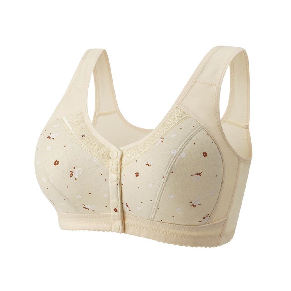 Women's Underwire Bra Plus Size Open Front Bra with Button Print Wide Straps Push Up Bra Casual Comfortable Basic Daily Lingerie