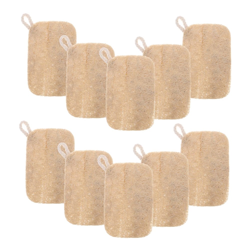 FRCOLOR 10pcs Natural Loofah Kitchen Sponges Reusable Multipurpose Dishwashing Scrubbers for Effective Cleaning in Kitchen Tasks with Sturdy Khaki Material