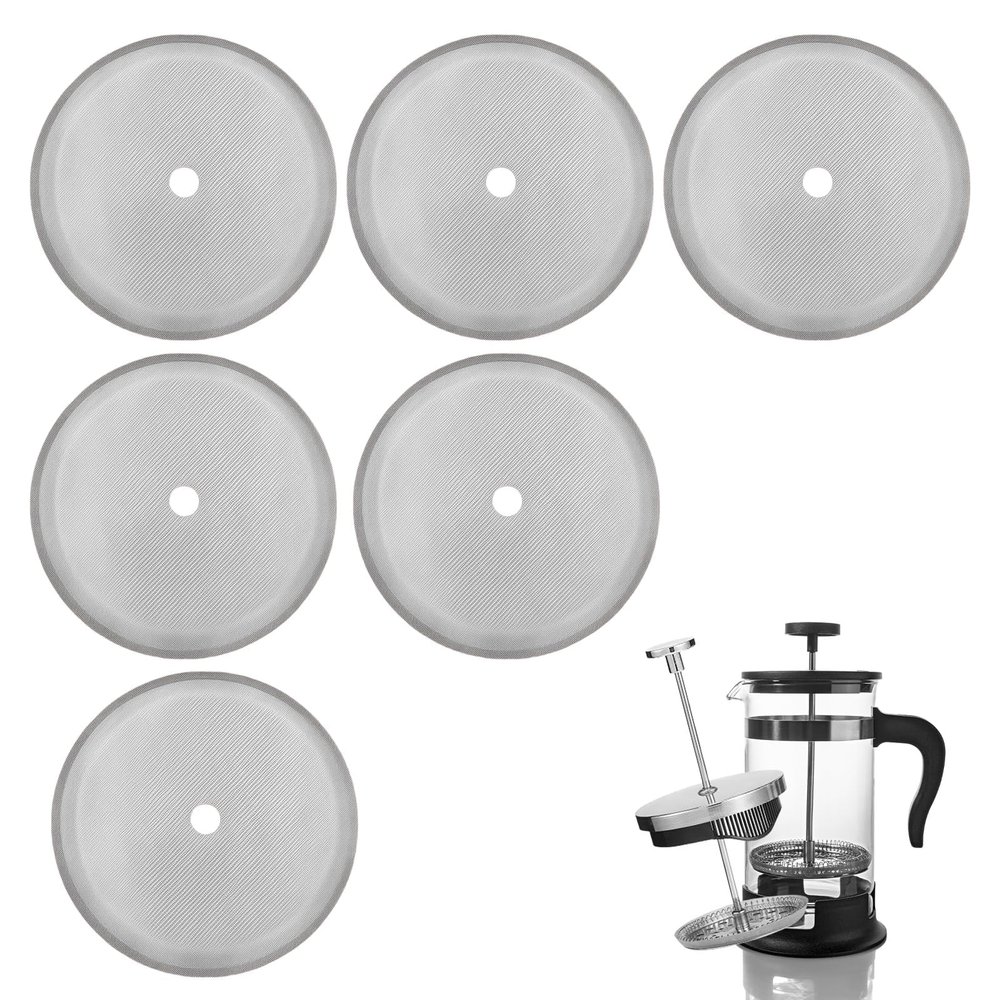 French Press Replacement Filters Stainless Steel Mesh Screen Universal 1000 ml, 34 Oz, 8 Cup Coffee & Tea Makers (6 PACK)