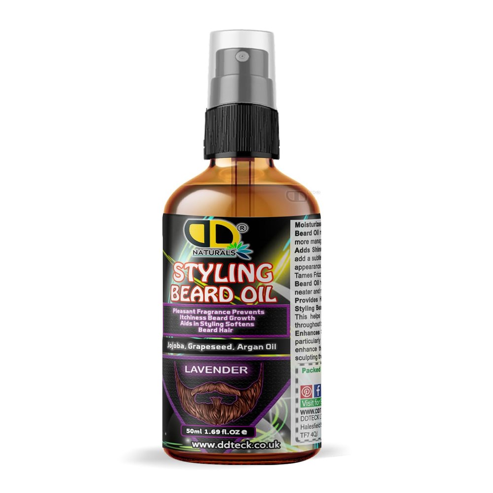 Styling Beard Oil with Lavender, Jojoba & Grapeseed For Reduces Itchiness & Soothes Skin, Moisturizes and Hydrates the Skin, Softens and Conditions the Beard (50ml Dropper Spray)