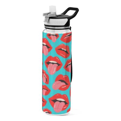 EtherSpher Cartoon Cute Lip Blue Designed clear sports bottles with straw bulk for college Unique design decor working Officravel Home