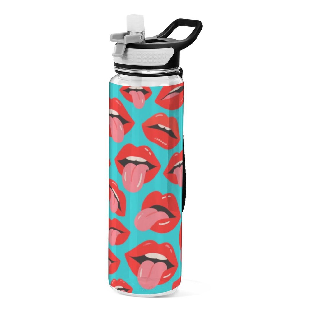 EtherSpher Cartoon Cute Lip Blue Designed clear sports bottles with straw bulk for college Unique design decor working Officravel Home