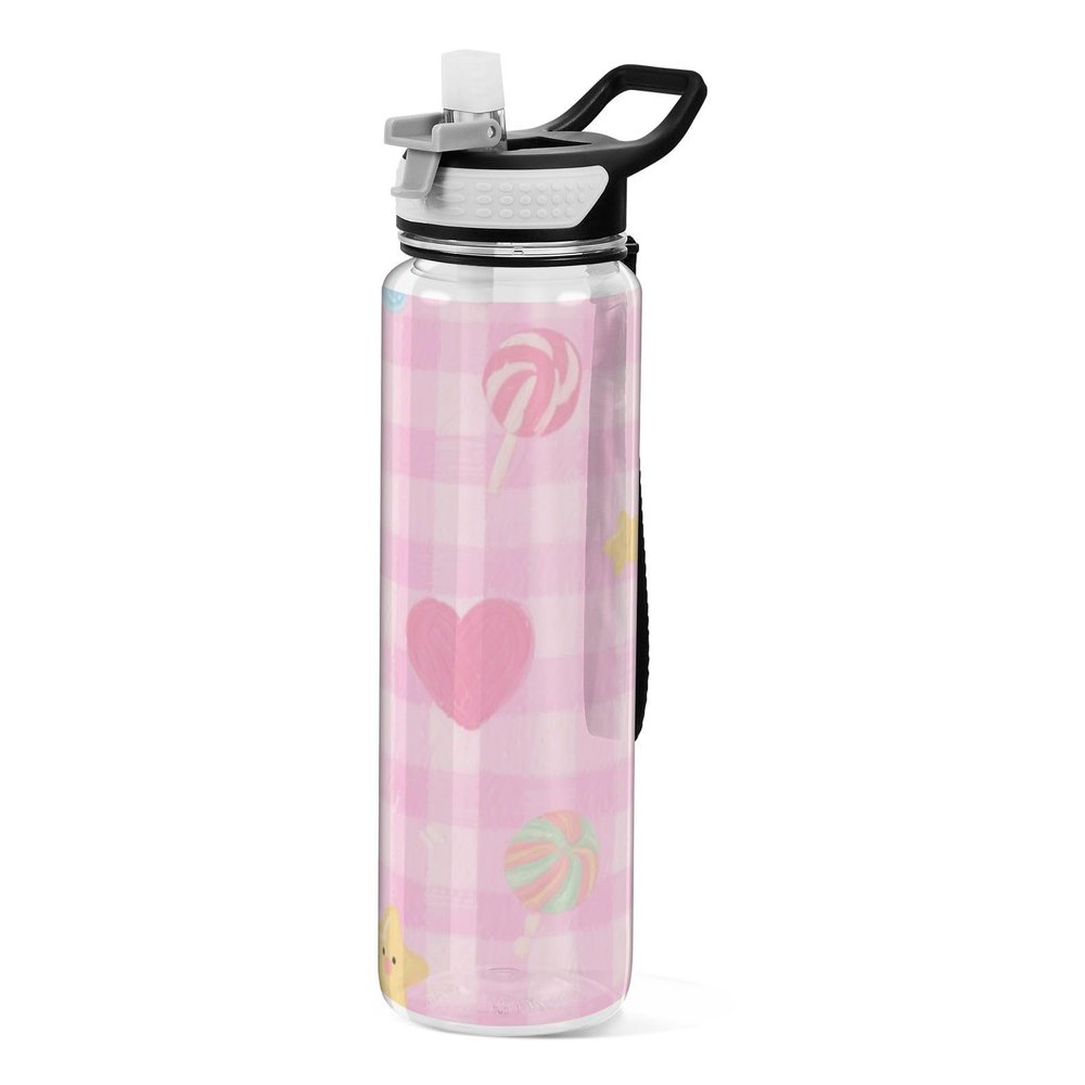 EtherSpher Cute Pink Sweet Character Lines Designed plastic sports bottles baseball for college portable working Officravel Home