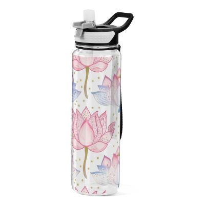 EtherSpher flower Peach Summer Boho Designed plastic sports water bottle for college portable journal Travel Home Office