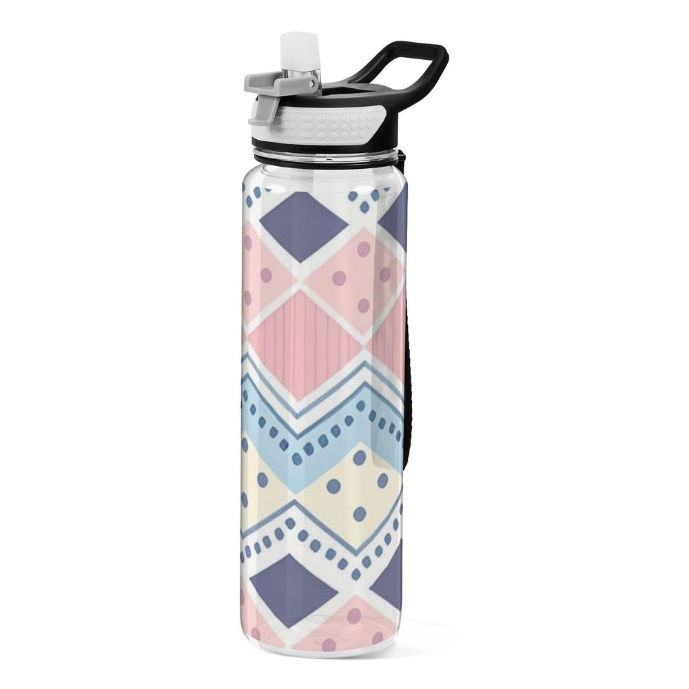 EtherSpher Boho Retro Blue and White Stripes Designed clear sports bottle for working Unique design decor working Home Office Patio