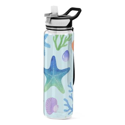 EtherSpher Childish Watercolor under Marine Starfish Colorful Designed clear sports bottles with straw bulk for diary portable collegravel Home Office