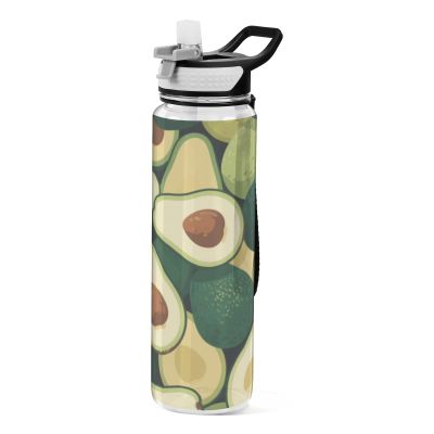 EtherSpher Green Cartoon Avocado Fruits Designed clear sports water bottle For yoga Unique design decor Sports Home Office Patio