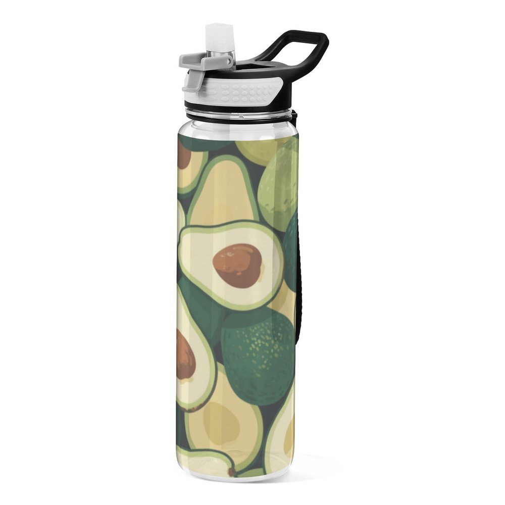 EtherSpher Green Cartoon Avocado Fruits Designed clear sports water bottle For yoga Unique design decor Sports Home Office Patio
